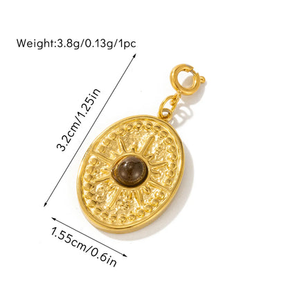 1 Piece 1.9*3cm 2.8*1.65cm 3.3*1.55cm Titanium Steel Turquoise Tiger Eye Geometric Round Water Droplets Pendant Chain