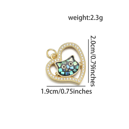 1 Piece 1.8*2.1cm 1.9*2CM Copper Zircon 18K Gold Plated Cross Cat Owl Pendant