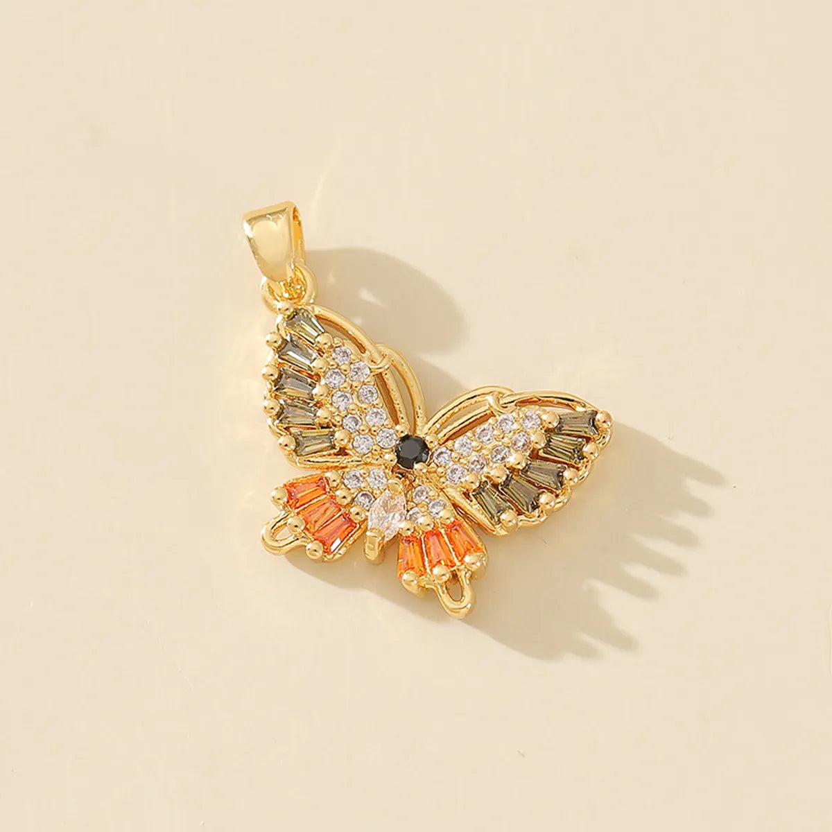 1 Piece 20*15mm Copper Zircon Gold Plated Butterfly Pendant