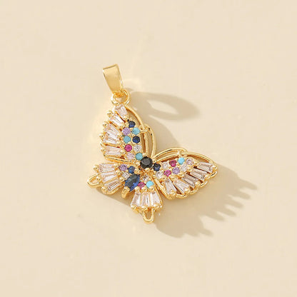 1 Piece 20*15mm Copper Zircon Gold Plated Butterfly Pendant