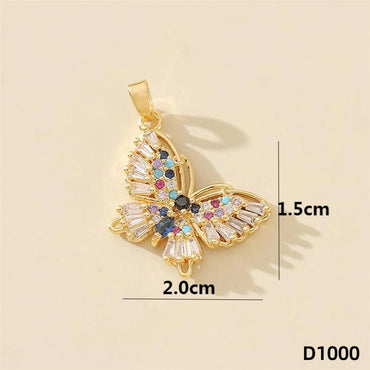 1 Piece 20*15mm Copper Zircon Gold Plated Butterfly Pendant