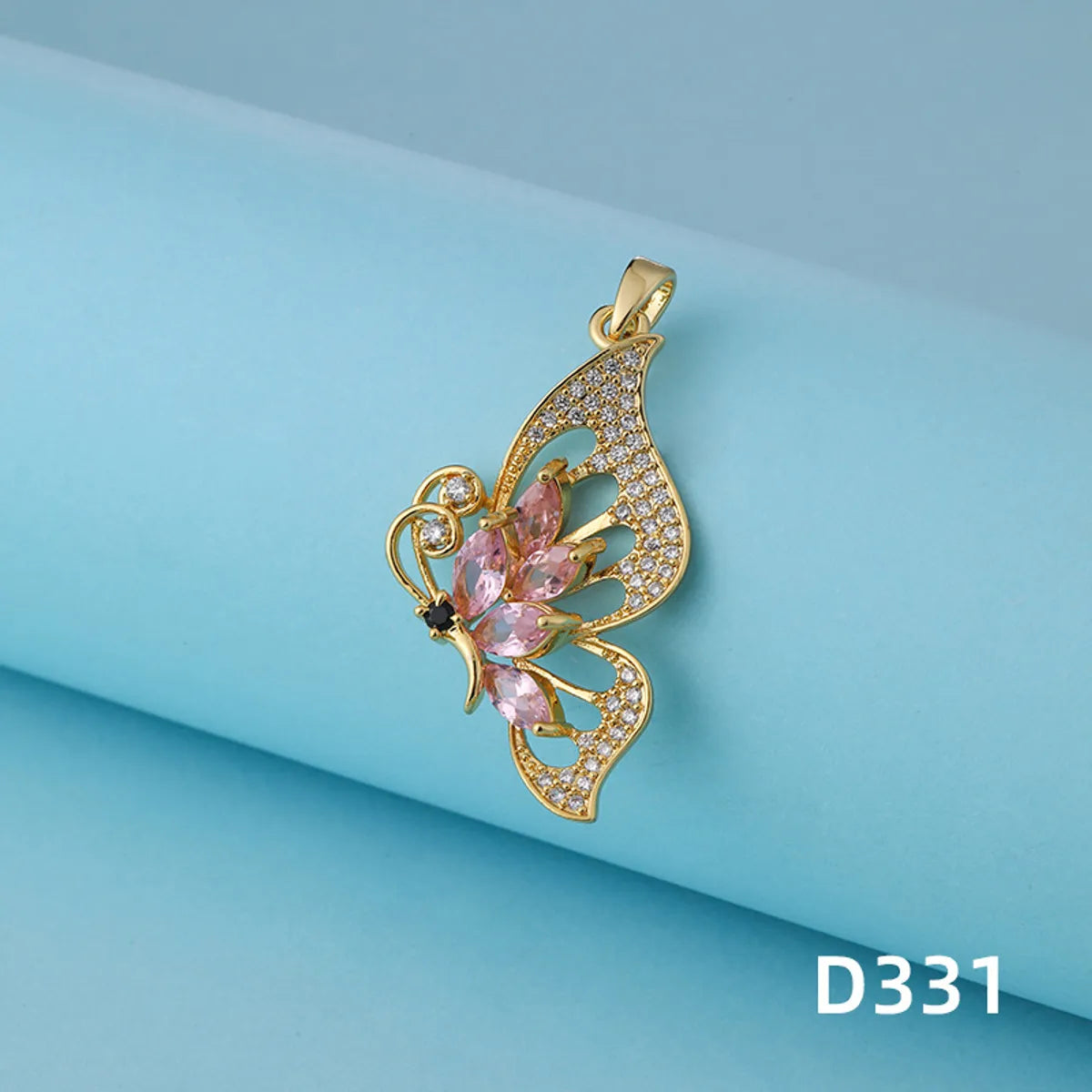 1 Piece 20*15mm Copper Zircon Gold Plated Butterfly Pendant