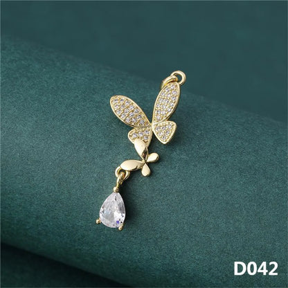 1 Piece 20*15mm Copper Zircon Gold Plated Butterfly Pendant