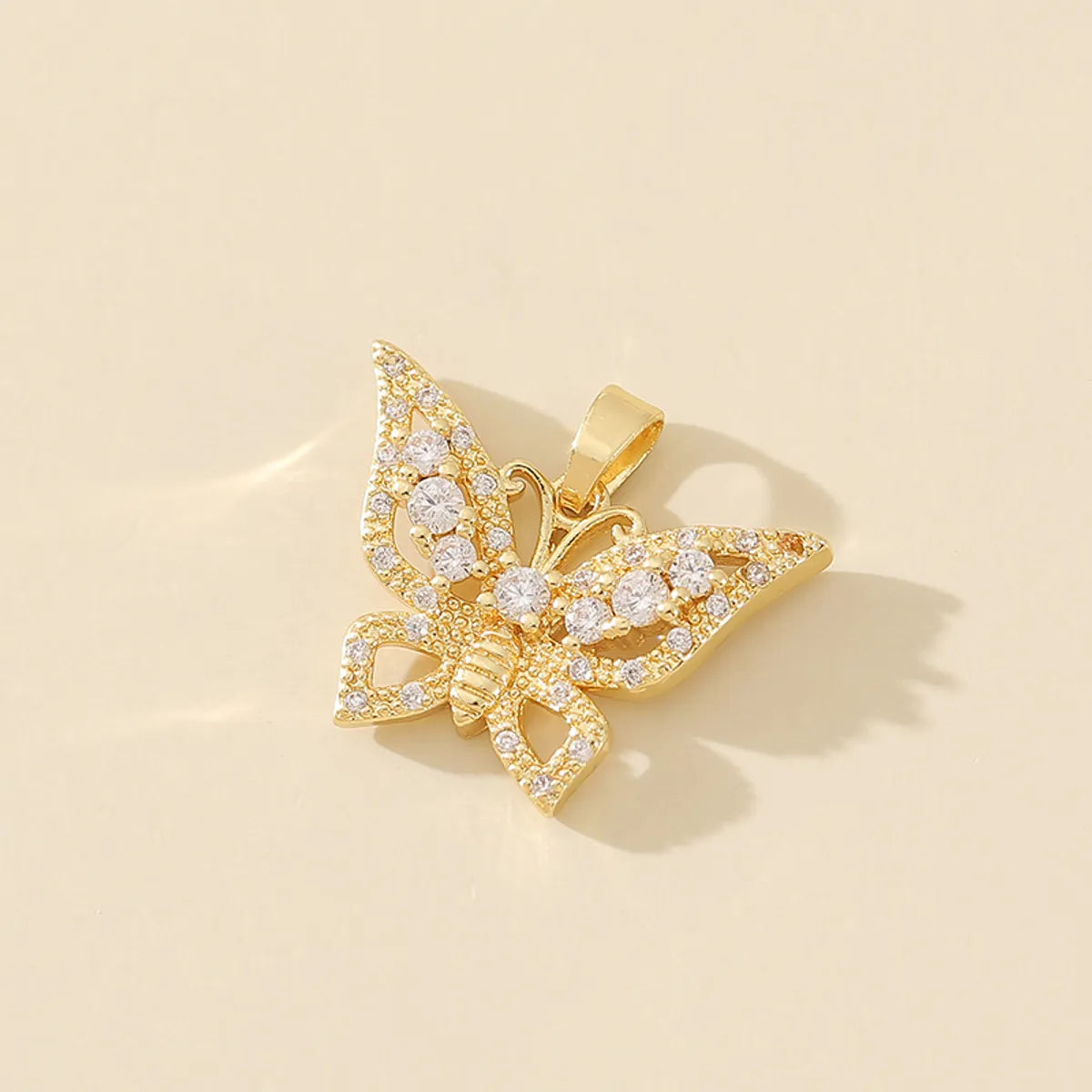 1 Piece 20*15mm Copper Zircon Gold Plated Butterfly Pendant