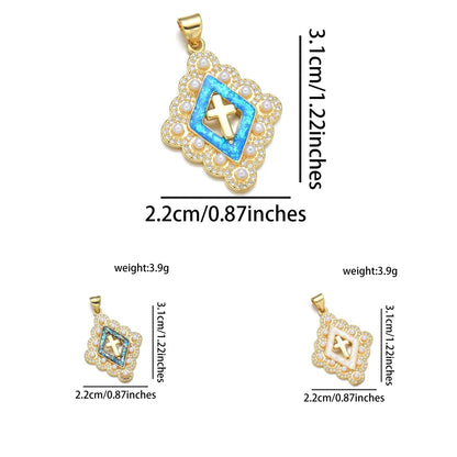 1 Piece 20*22MM 21 * 24mm 22*31mm Copper Pearl Zircon 18K Gold Plated Cross Polished Pendant