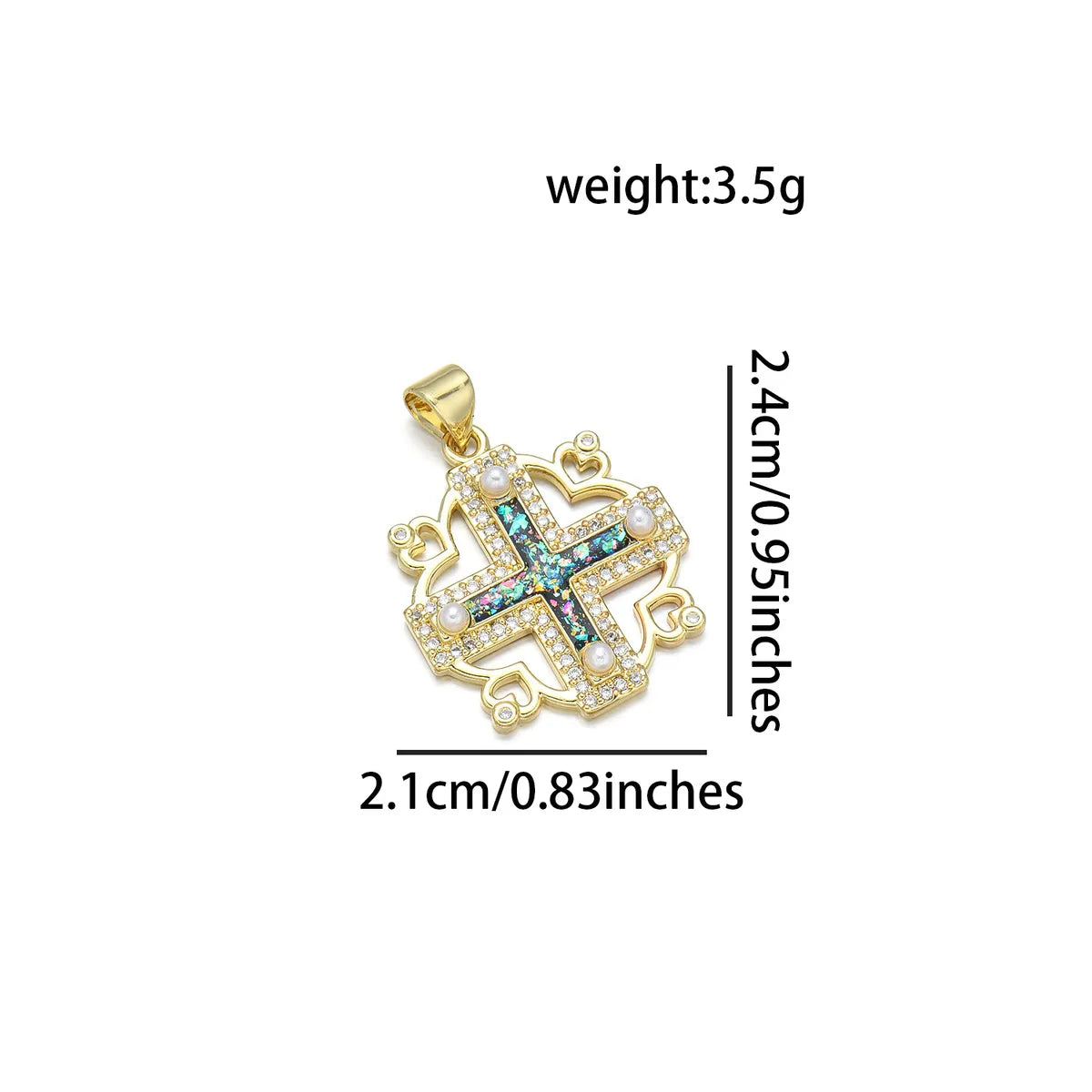 1 Piece 20*22MM 21 * 24mm 22*31mm Copper Pearl Zircon 18K Gold Plated Cross Polished Pendant