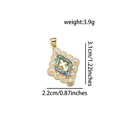 1 Piece 20*22MM 21 * 24mm 22*31mm Copper Pearl Zircon 18K Gold Plated Cross Polished Pendant