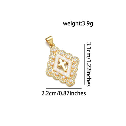 1 Piece 20*22MM 21 * 24mm 22*31mm Copper Pearl Zircon 18K Gold Plated Cross Polished Pendant