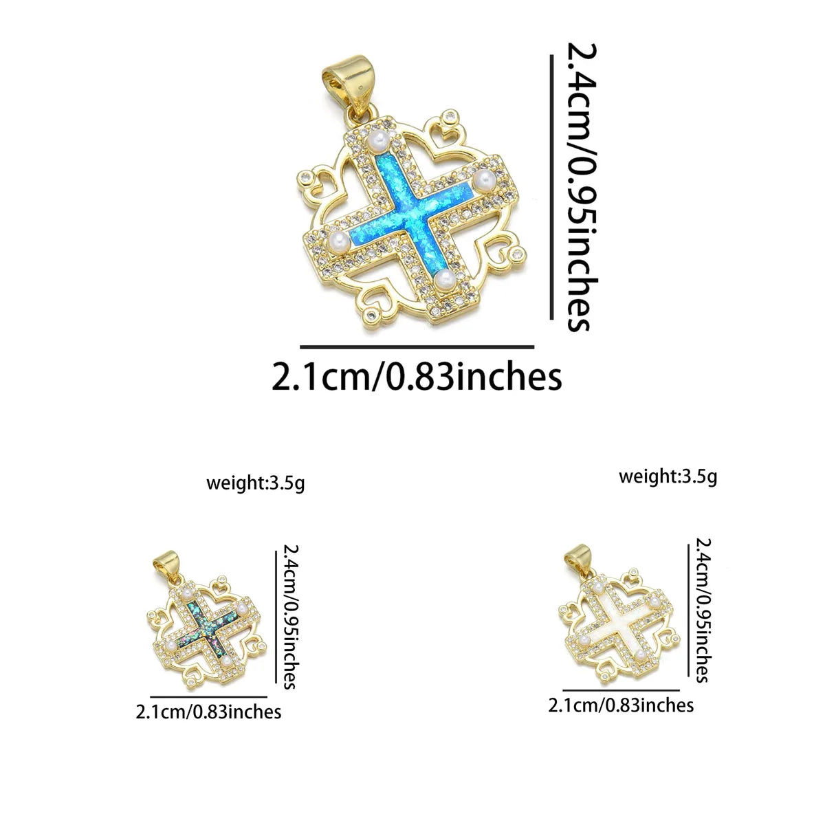 1 Piece 20*22MM 21 * 24mm 22*31mm Copper Pearl Zircon 18K Gold Plated Cross Polished Pendant