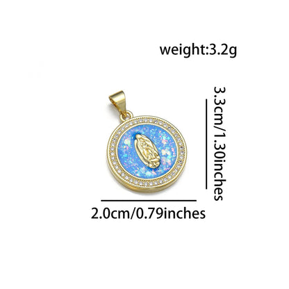 1 Piece 20 * 33mm Copper Zircon 18K Gold Plated Round Virgin Mary Polished Pendant