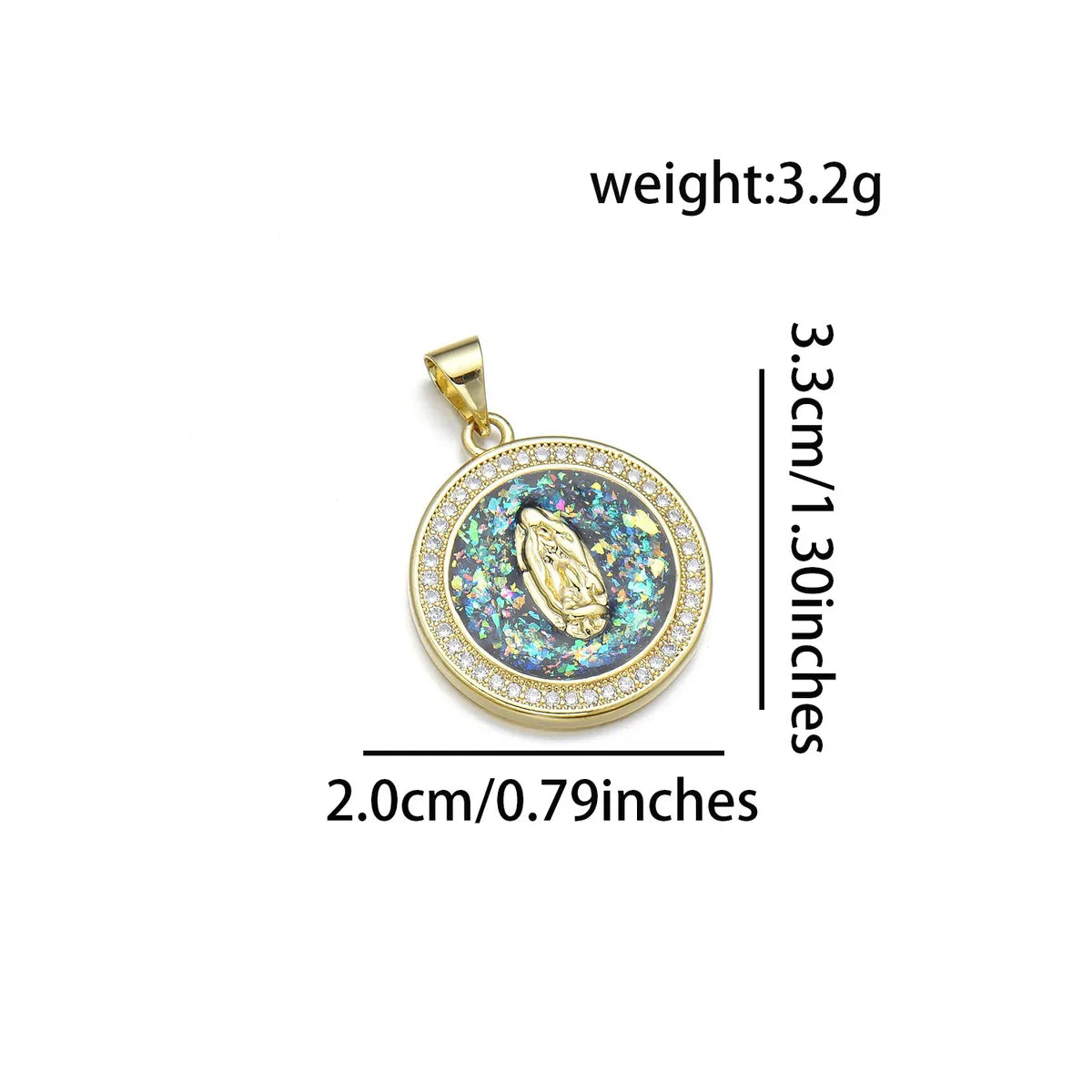 1 Piece 20 * 33mm Copper Zircon 18K Gold Plated Round Virgin Mary Polished Pendant