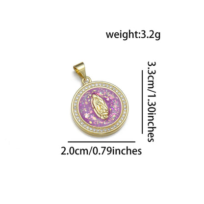 1 Piece 20 * 33mm Copper Zircon 18K Gold Plated Round Virgin Mary Polished Pendant