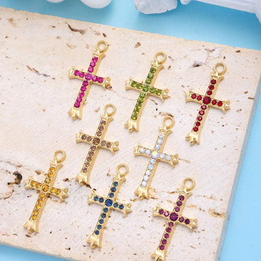 1 Piece 20*37mm 304 Stainless Steel Zircon Cross Pendant