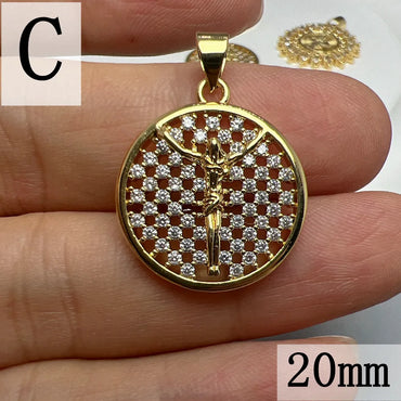 1 Piece 20mm 22mm 23mm Copper Zircon 18K Gold Plated Human Round Pendant