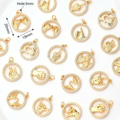 1 Piece 20x18mm Hole 3~3.9mm Copper Zircon Gold Plated Gesture Palm Polished Pendant