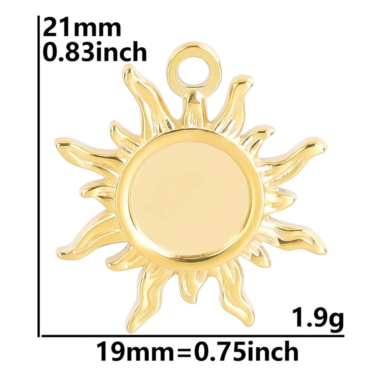 1 Piece 21*19mm 304 Stainless Steel 18K Gold Plated Sun Pendant