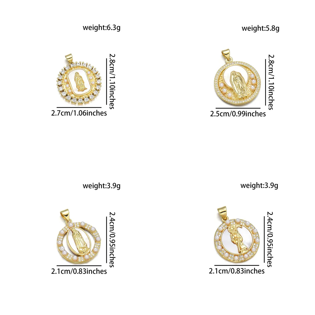 1 Piece 21 * 24mm 25 * 28mm 27 * 28mm Copper Zircon 18K Gold Plated Round Virgin Mary Polished Pendant