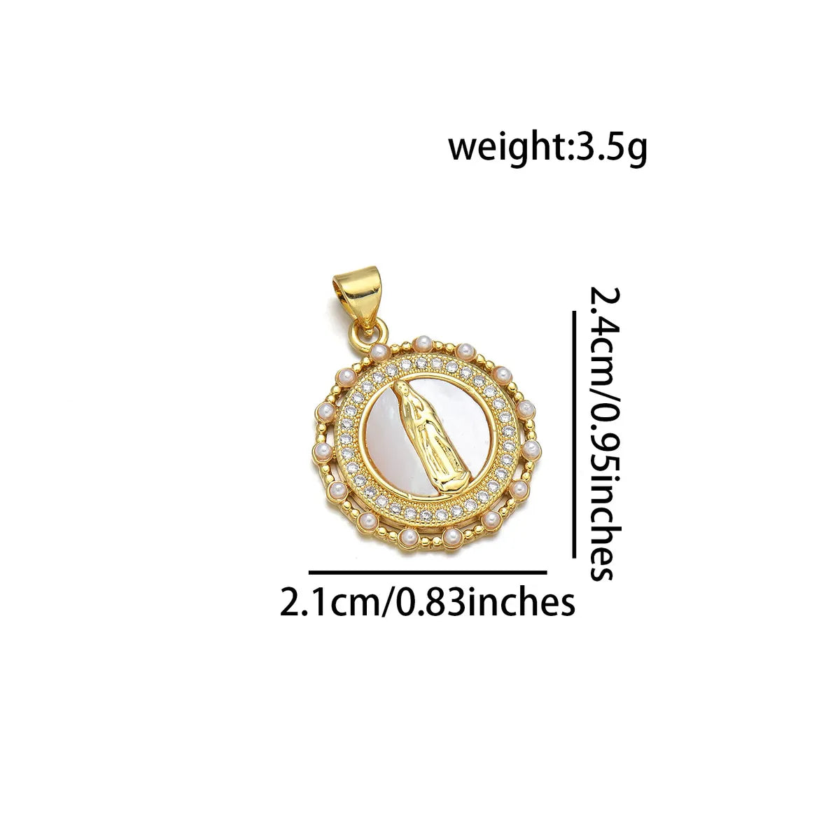 1 Piece 21 * 24mm 25 * 28mm 27 * 28mm Copper Zircon 18K Gold Plated Round Virgin Mary Polished Pendant