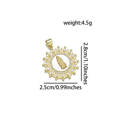 1 Piece 21 * 24mm 25 * 28mm 27 * 28mm Copper Zircon 18K Gold Plated Round Virgin Mary Polished Pendant