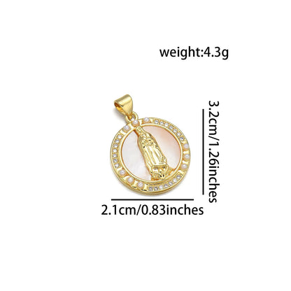 1 Piece 21 * 24mm 25 * 28mm 27 * 28mm Copper Zircon 18K Gold Plated Round Virgin Mary Polished Pendant