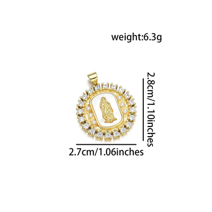 1 Piece 21 * 24mm 25 * 28mm 27 * 28mm Copper Zircon 18K Gold Plated Round Virgin Mary Polished Pendant