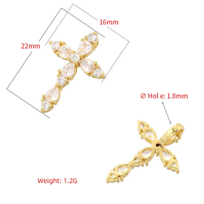 1 Piece 22*16mm Hole 1~1.9mm Brass Zircon 18K Gold Plated Cross Pendant