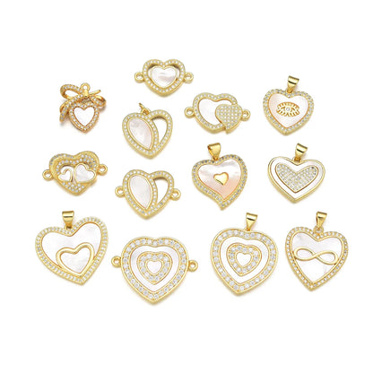 1 Piece 22*25MM 23*15 23 * 25mm Copper Zircon 18K Gold Plated Heart Shape Polished Pendant