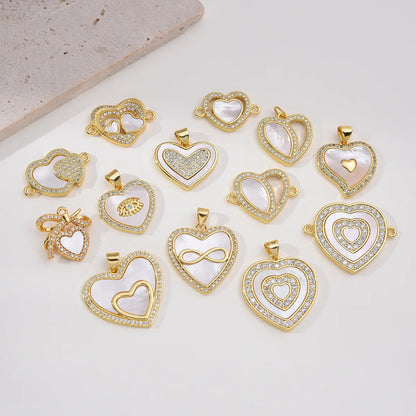 1 Piece 22*25MM 23*15 23 * 25mm Copper Zircon 18K Gold Plated Heart Shape Polished Pendant