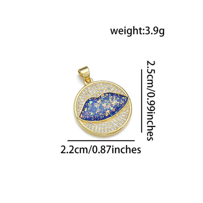 1 Piece 22*25MM Copper Zircon 18K Gold Plated Lips Round Polished Pendant