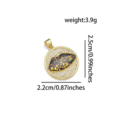 1 Piece 22*25MM Copper Zircon 18K Gold Plated Lips Round Polished Pendant