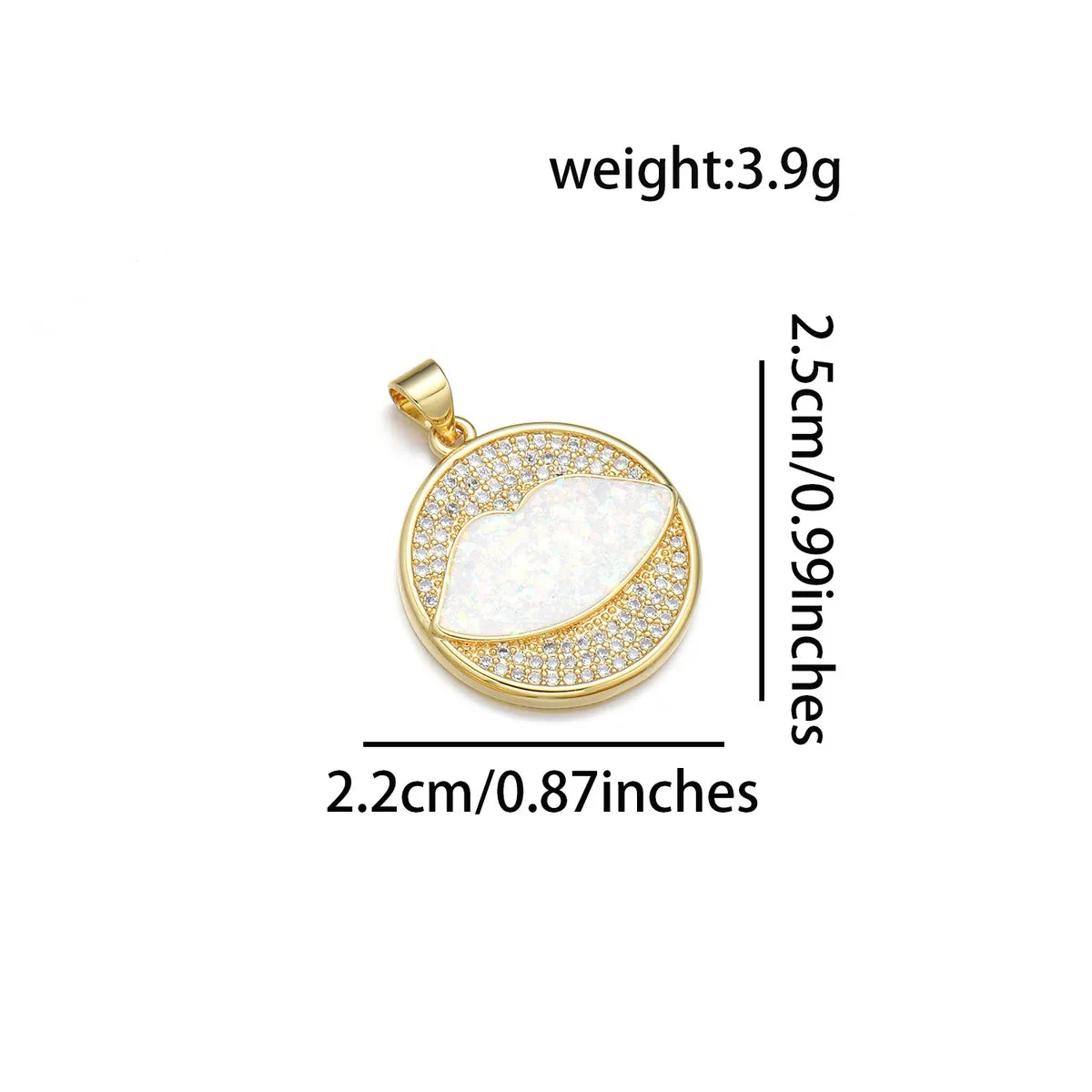 1 Piece 22*25MM Copper Zircon 18K Gold Plated Lips Round Polished Pendant