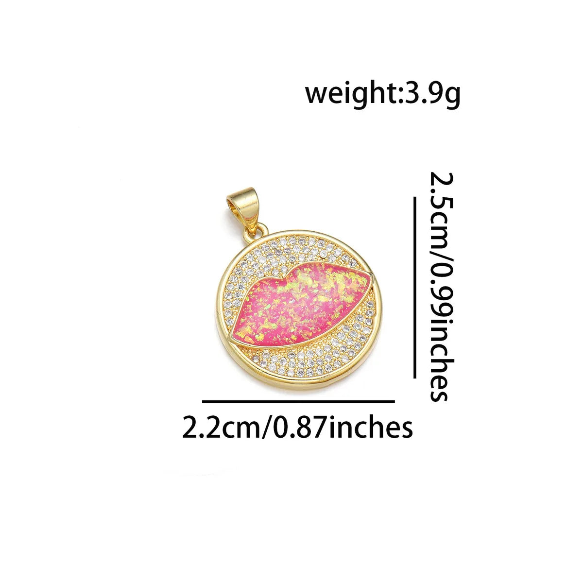 1 Piece 22*25MM Copper Zircon 18K Gold Plated Lips Round Polished Pendant