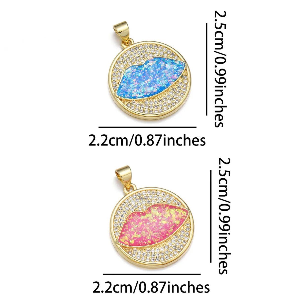 1 Piece 22*25MM Copper Zircon 18K Gold Plated Lips Round Polished Pendant