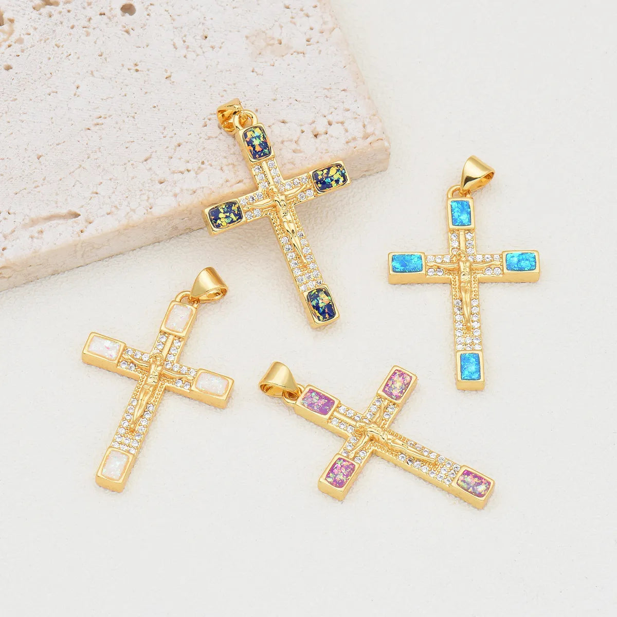 1 Piece 22*33mm Copper Zircon 18K Gold Plated Human Cross Polished Pendant