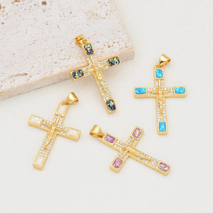 1 Piece 22*33mm Copper Zircon 18K Gold Plated Human Cross Polished Pendant