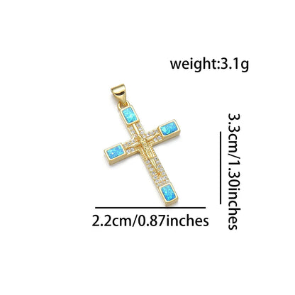 1 Piece 22*33mm Copper Zircon 18K Gold Plated Human Cross Polished Pendant