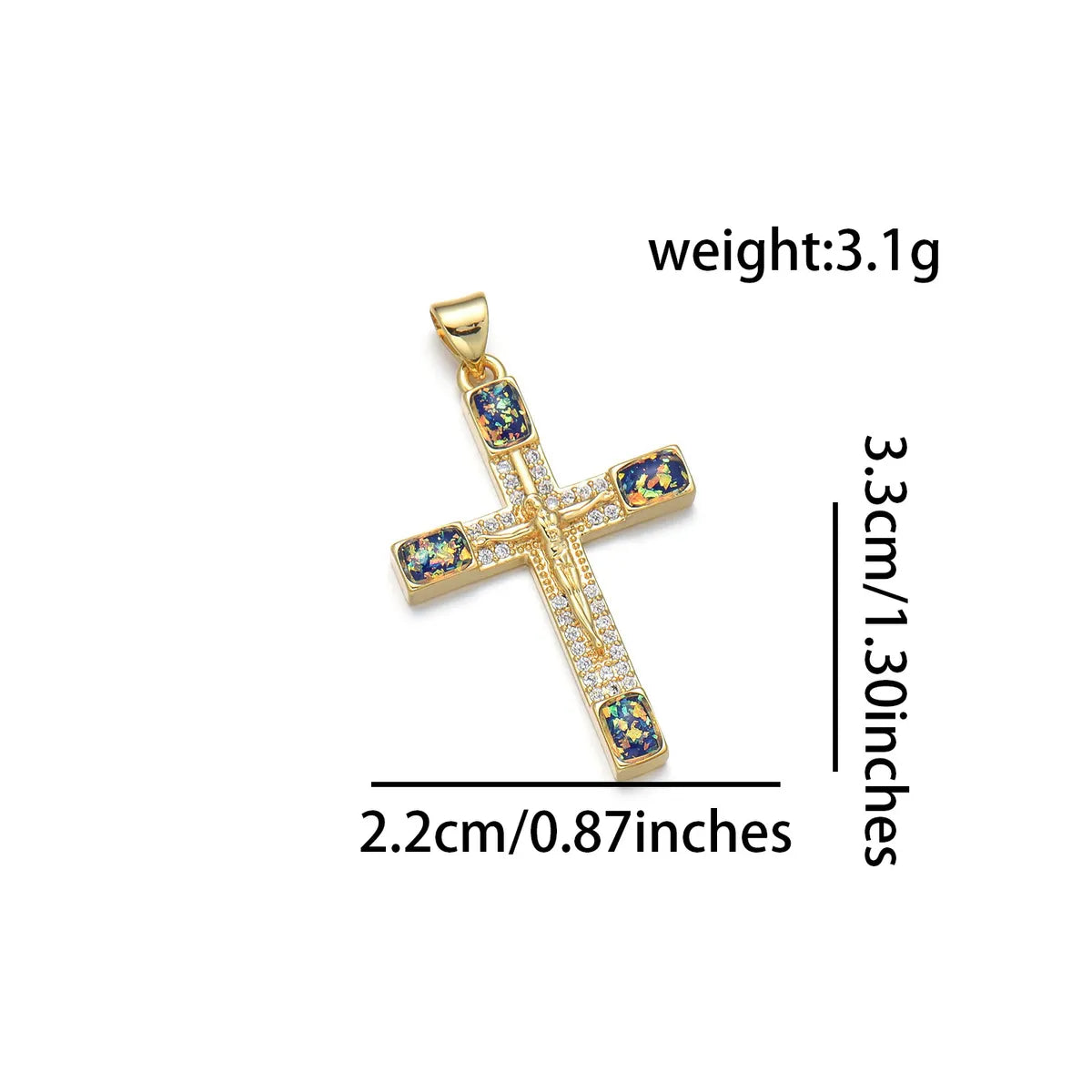 1 Piece 22*33mm Copper Zircon 18K Gold Plated Human Cross Polished Pendant