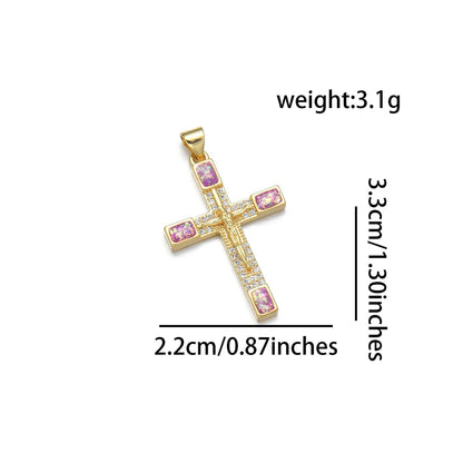 1 Piece 22*33mm Copper Zircon 18K Gold Plated Human Cross Polished Pendant