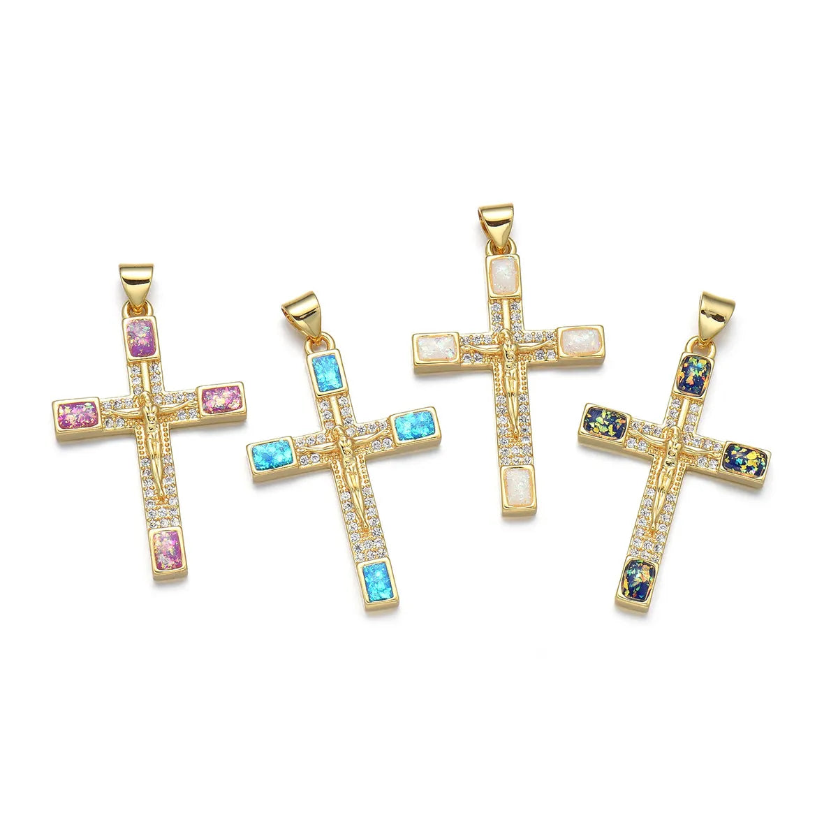 1 Piece 22*33mm Copper Zircon 18K Gold Plated Human Cross Polished Pendant