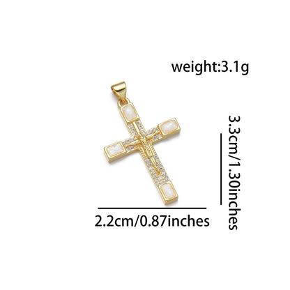 1 Piece 22*33mm Copper Zircon 18K Gold Plated Human Cross Polished Pendant