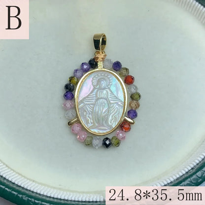 1 Piece 22.9*35.2mm 24.8*35.5mm Copper Shell Zircon 18K Gold Plated Human Geometric Virgin Mary Pendant