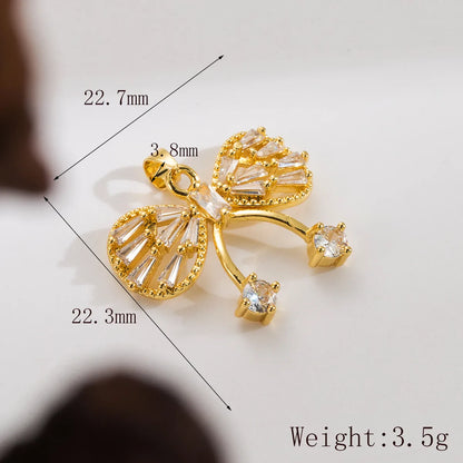 1 Piece 22.7*22.3mm Hole 3~3.9mm Copper Zircon 18K Gold Plated Bow Knot Pendant