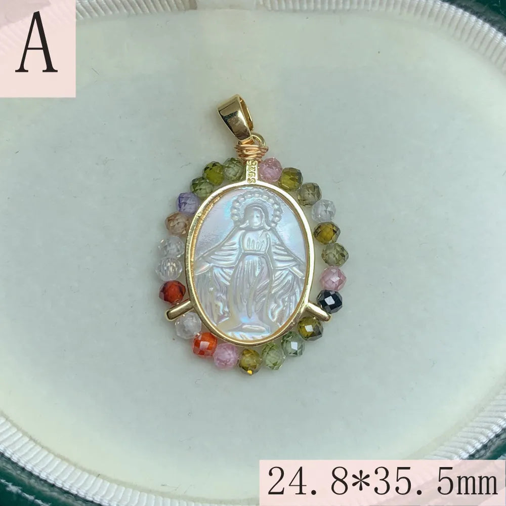 1 Piece 22.9*35.2mm 24.8*35.5mm Copper Shell Zircon 18K Gold Plated Human Geometric Virgin Mary Pendant