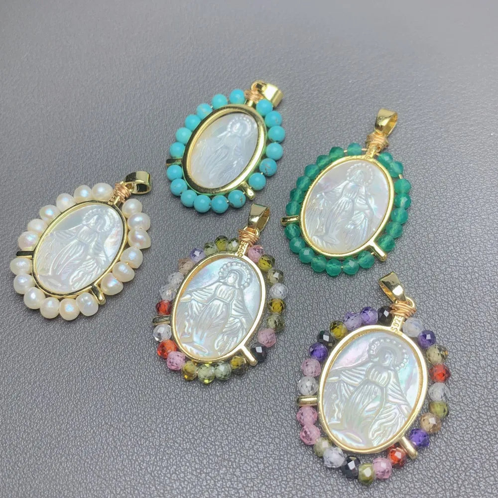 1 Piece 22.9*35.2mm 24.8*35.5mm Copper Shell Zircon 18K Gold Plated Human Geometric Virgin Mary Pendant