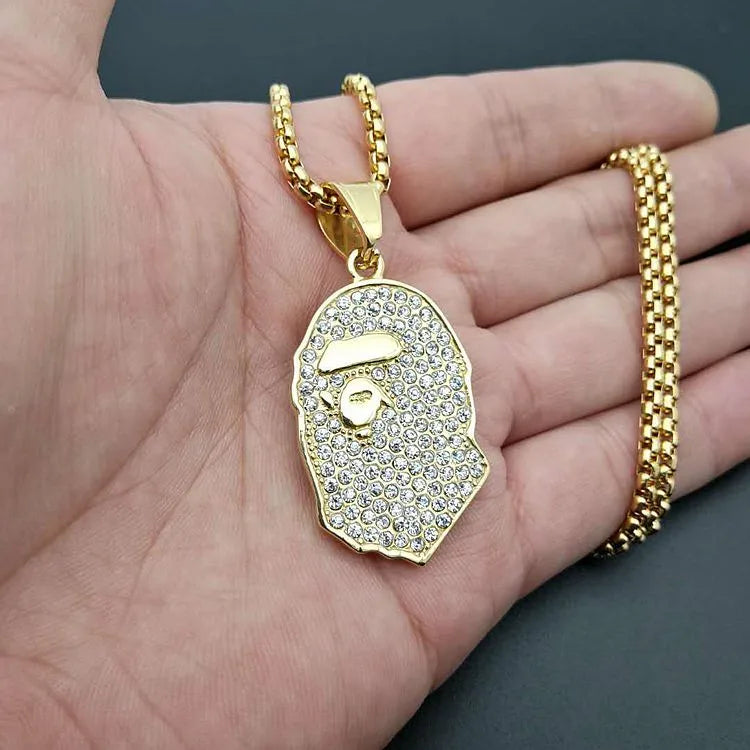 1 Piece 23*46mm 61CM Titanium Steel Ape Man Pendant Chain