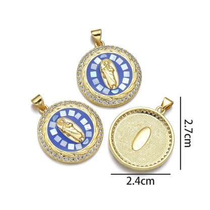 1 Piece 24*27mm Copper Shell Zircon Human Round Pendant