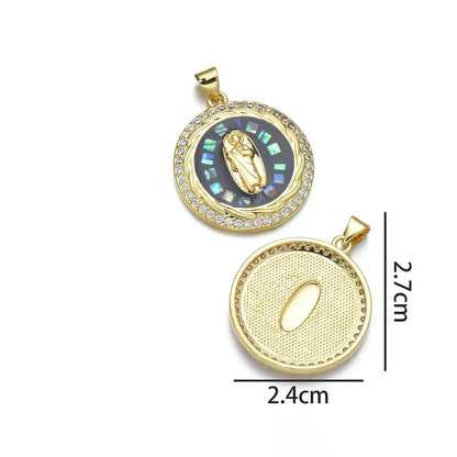 1 Piece 24*27mm Copper Shell Zircon Human Round Pendant