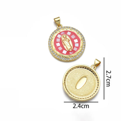 1 Piece 24*27mm Copper Shell Zircon Human Round Pendant