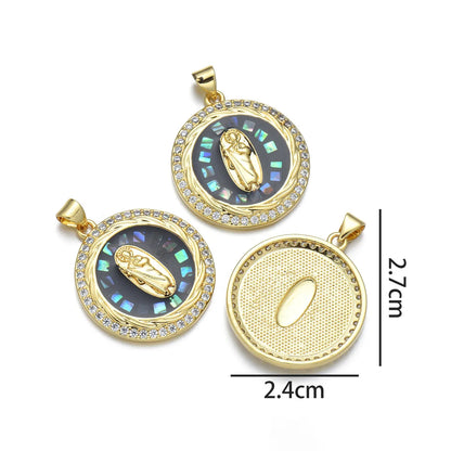 1 Piece 24*27mm Copper Shell Zircon Human Round Pendant