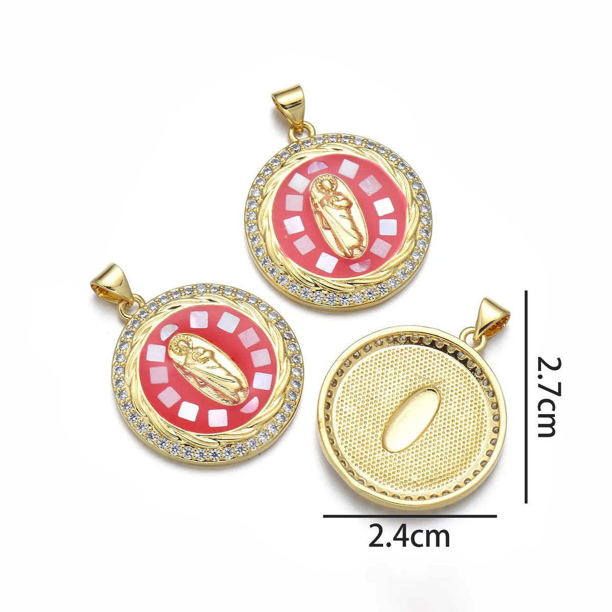 1 Piece 24*27mm Copper Shell Zircon Human Round Pendant